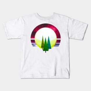Three brother trees standing before the cosmic moonrise Kids T-Shirt